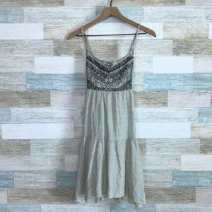 American Eagle Embroidered Cross Back Babydoll Dress White Black Womens Medium